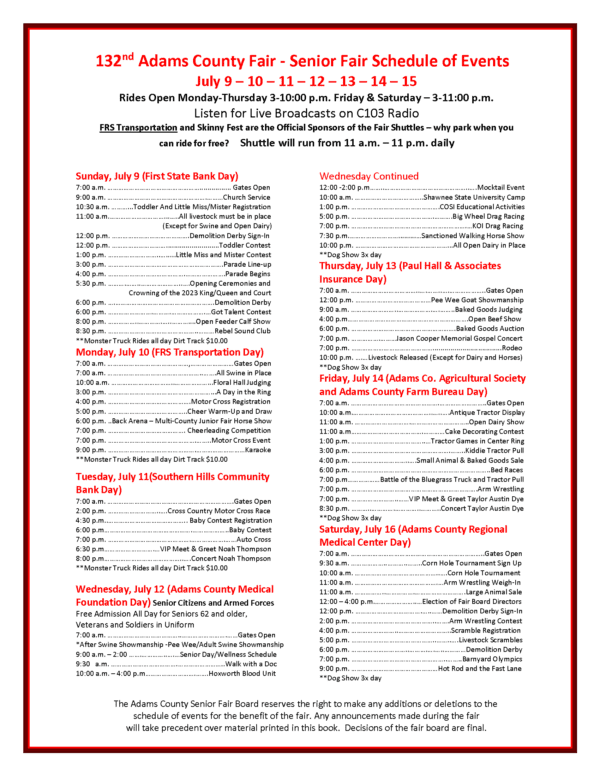 Senior Fair Adams County, OH Fair